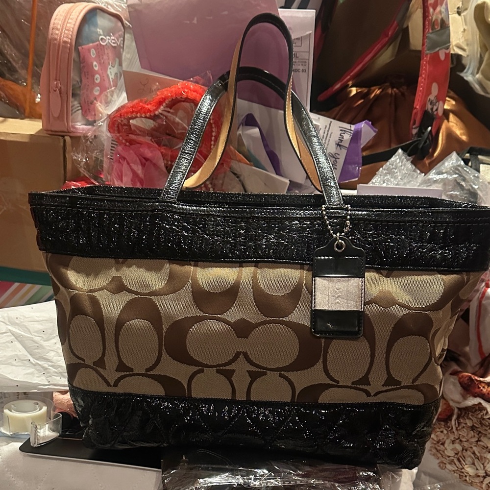 Coach Signature Brown and Black Tote